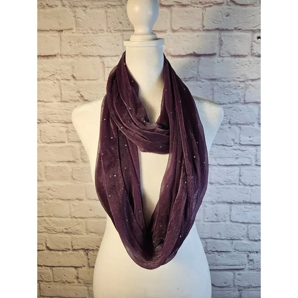 Women's Purple Sparkly Infinity‎ Scarf Sheer Lovely Deep Purple